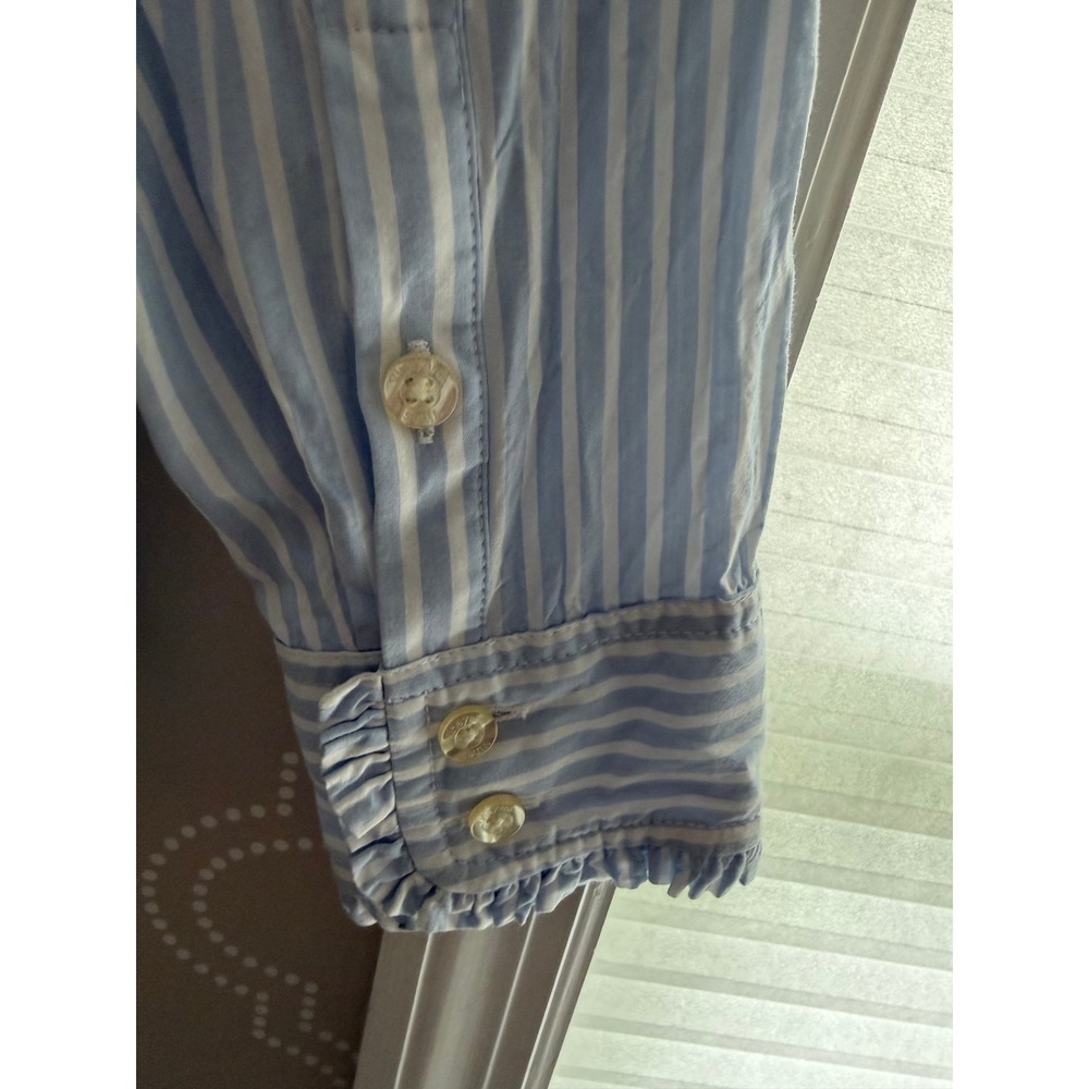 Vineyard Vines Striped Ruffle Trim Button Down Shirt Blue White Size 10 - Picture 5 of 9